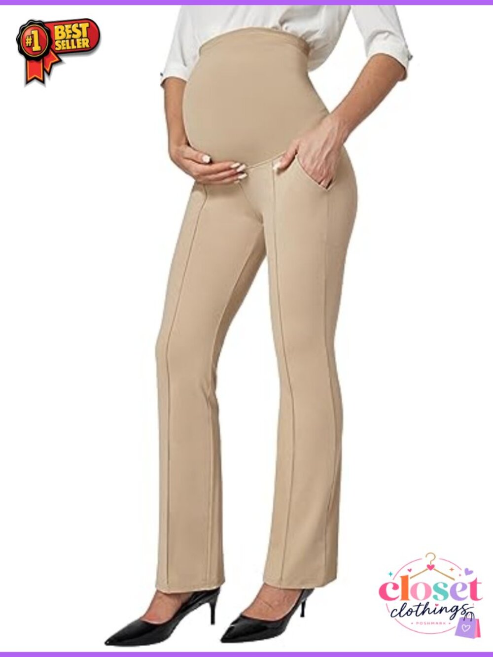 Maternity Pants with Pockets Bootcut Over the Belly Work Leggings Stretchy
